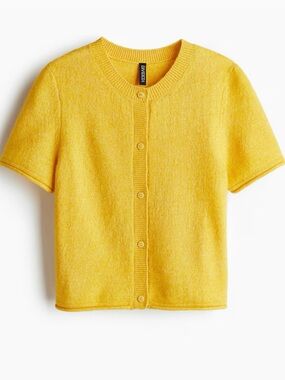 H&M Short-Sleeve Button Cardigan in Yellow
